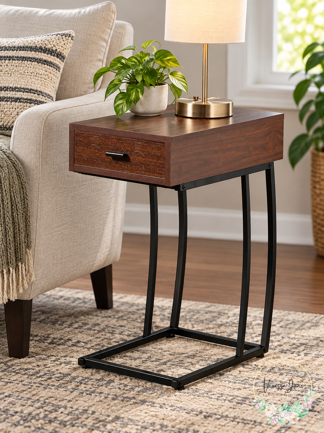 Southern Enterprises Porten Side Table with USB and Drawer