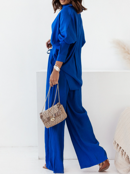 Long-Sleeved Top With Loose Wide-Leg Pants Set