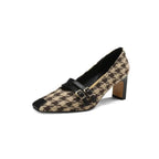 Double buckle Houndstooth Heel Shoes