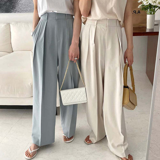 Drape Straight Wide Leg Pleated Pants