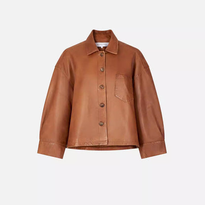 Brown Profile PU Leather Coat