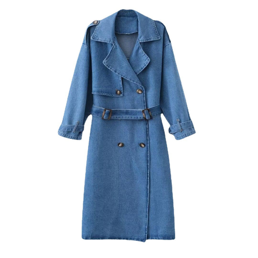 Double Breasted Belt Denim Trench Coat