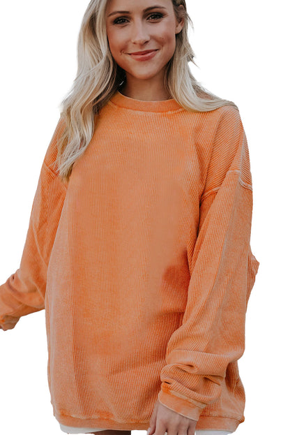 Orange Thanksgiving Thankful Casual Ribbed Corded Sweatshirt