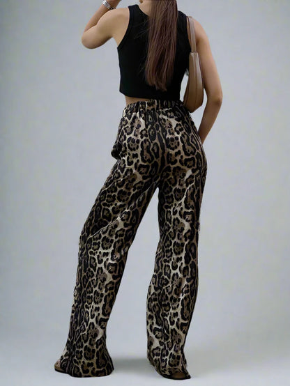 Leopard Printing Wide Legs Pants