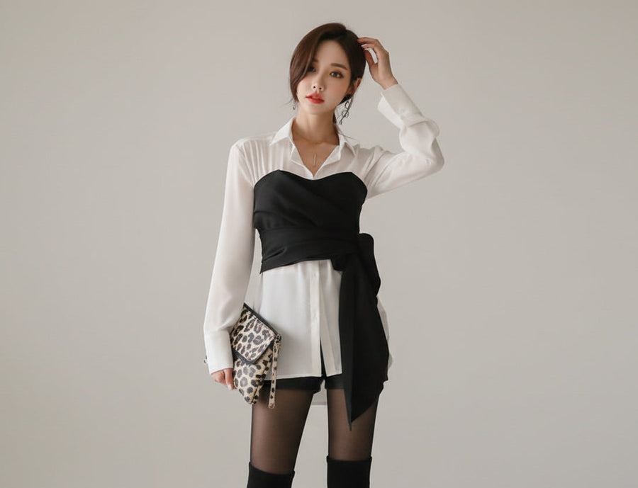 Loose Chest Tie Bow Waist Two-piece Set
