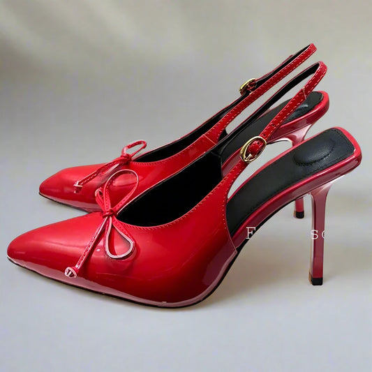 Red Slingbacks Heel Shoes