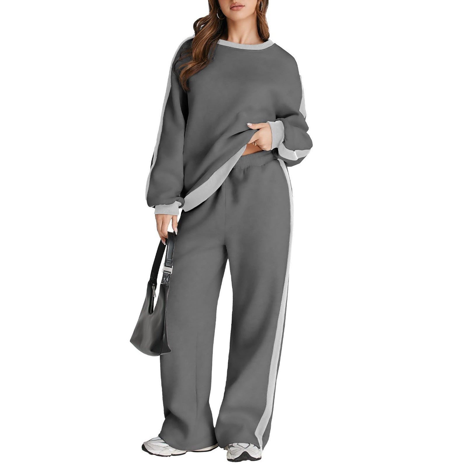 Trimming Pullover hoodie and sweatpants Set