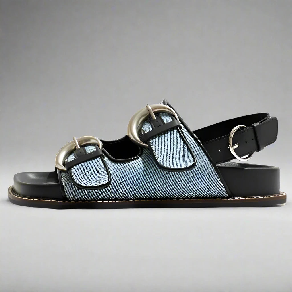 Denim Metal Buckle Roman Sandals