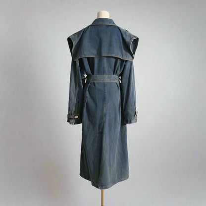 Lapel Mid-length Denim Trench Coat