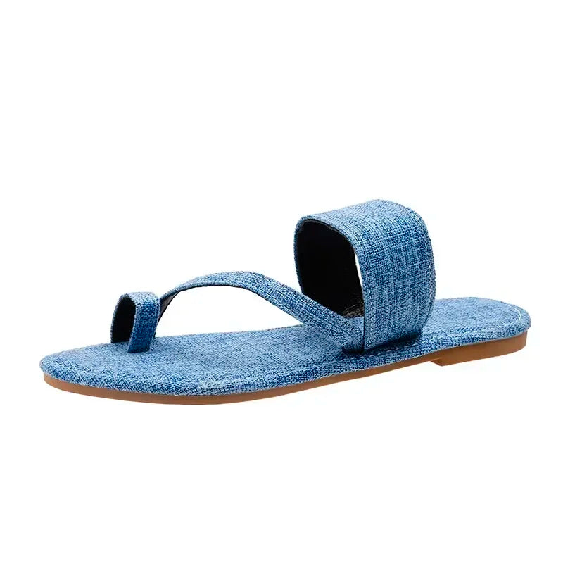 2024 Hot Sale Shoes for Women Toe Set Women Slippers Summer Denim Outdoor Beach Casual Flat Large Size Slippers Zapatillas Mujer