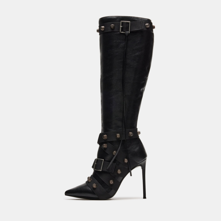 Rivet Pointed Stiletto High Boot