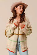 SO ME Loose Fit Multi Stripe Open Front Cardigan