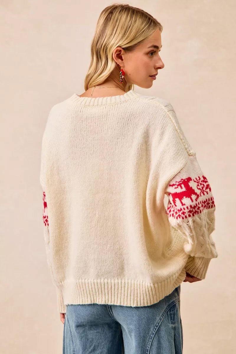 BiBi Christmas Theme Patterned Cable Knit Sweater