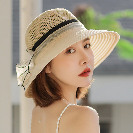 Women's Organza Large Brim Stitching Sunshade Hat