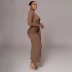 Fashionable Long-Sleeve Pleated Fitted Dress