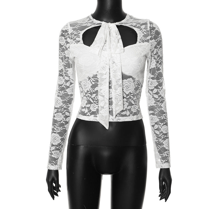 Long Sleeve Tied Lace Top