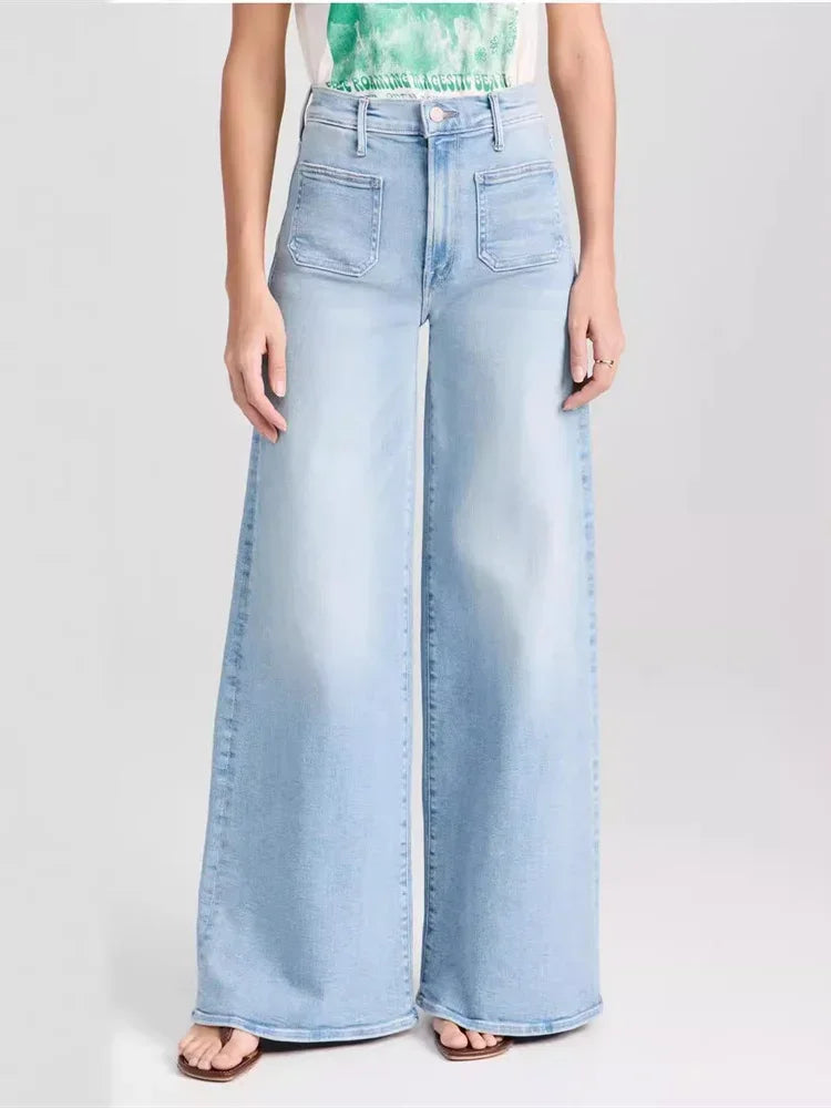 Wide Leg Flared Denim Pants