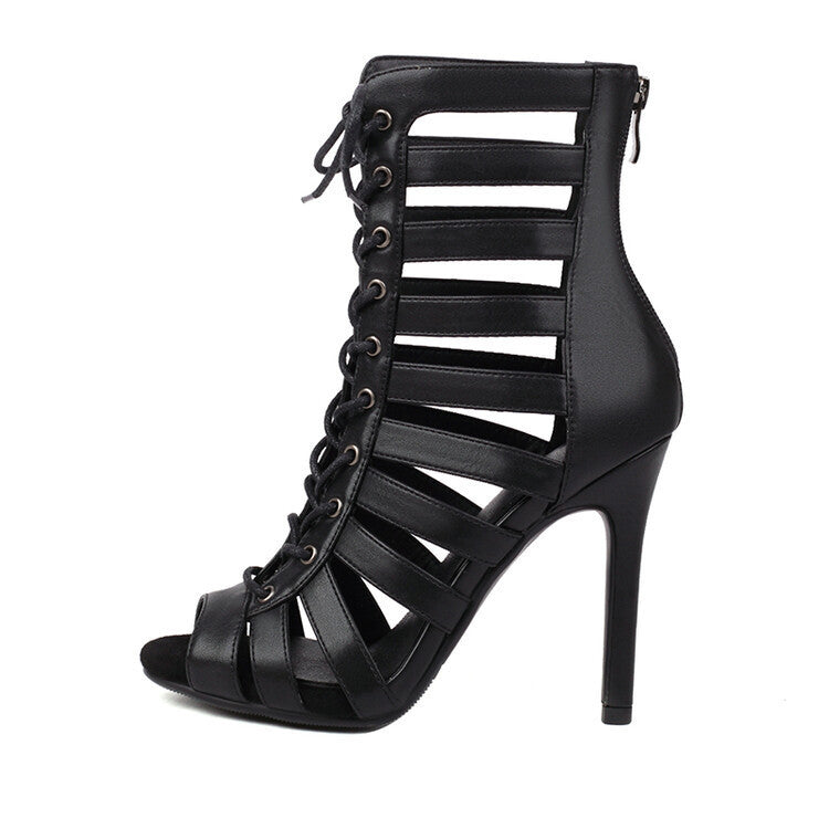 Open Toed High Heel Strap Boots