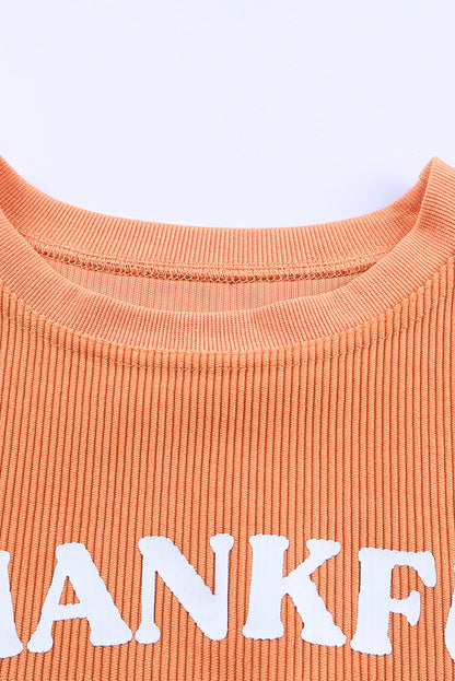 Orange Thanksgiving Thankful Casual Ribbed Corded Sweatshirt