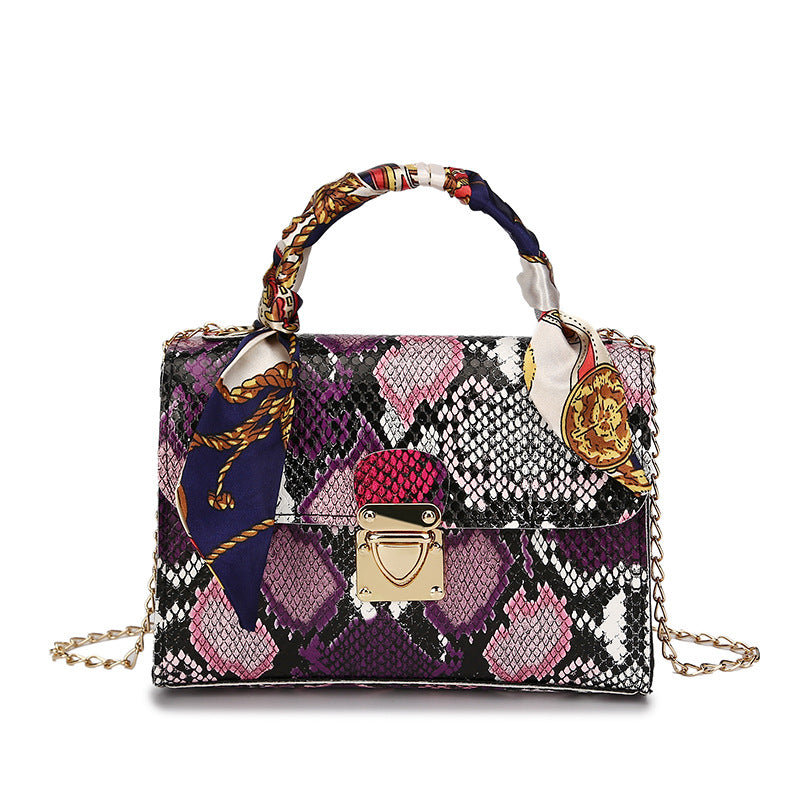 Colorful Snake Print Silk Scarf Handbag