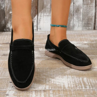 Leather Nude Suede Flats Shoes Women Loafers Spring Autumn Walk Moccasin Metal Lock Tassel Soft Sole Mules Causal Slip on Shoes