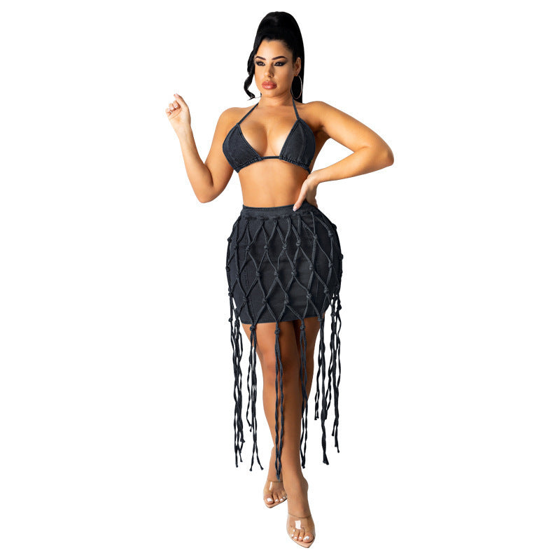 Woven Denim Skirt Swimwear