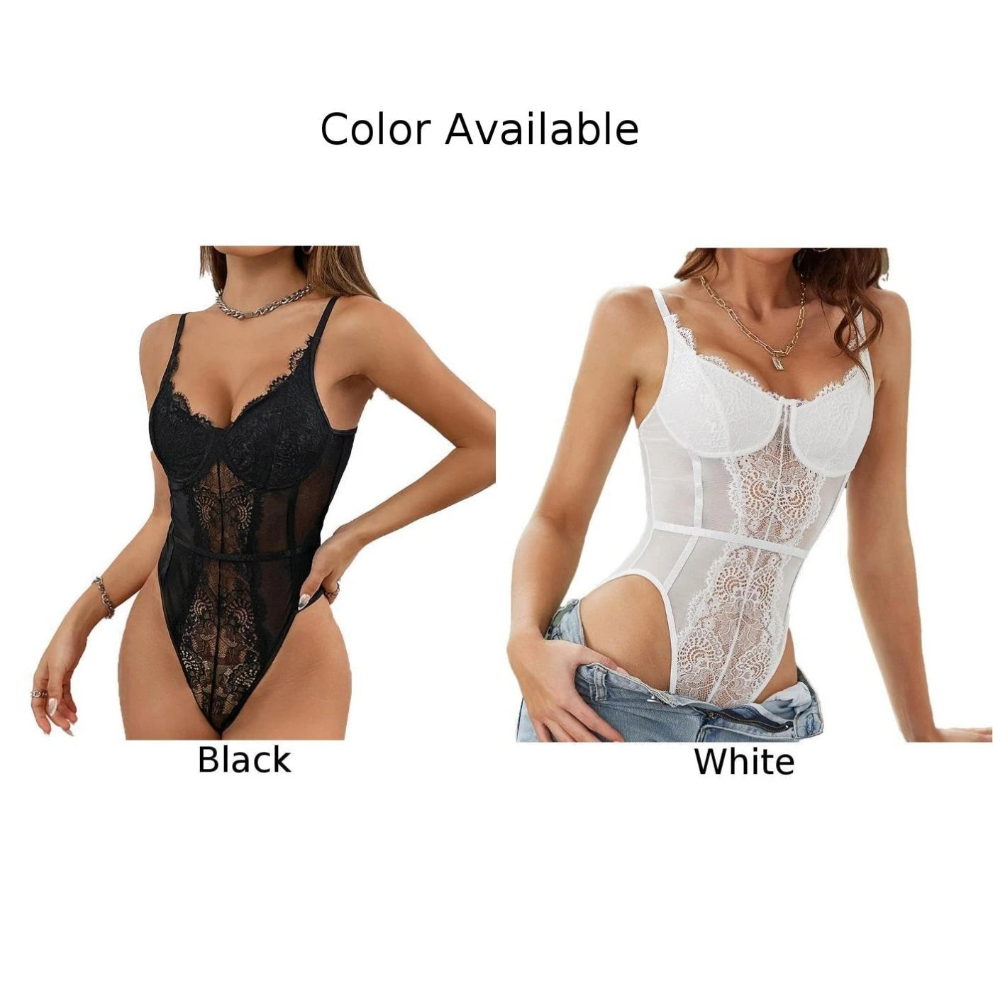 V Neck Backless Lace Bodysuit Lingire