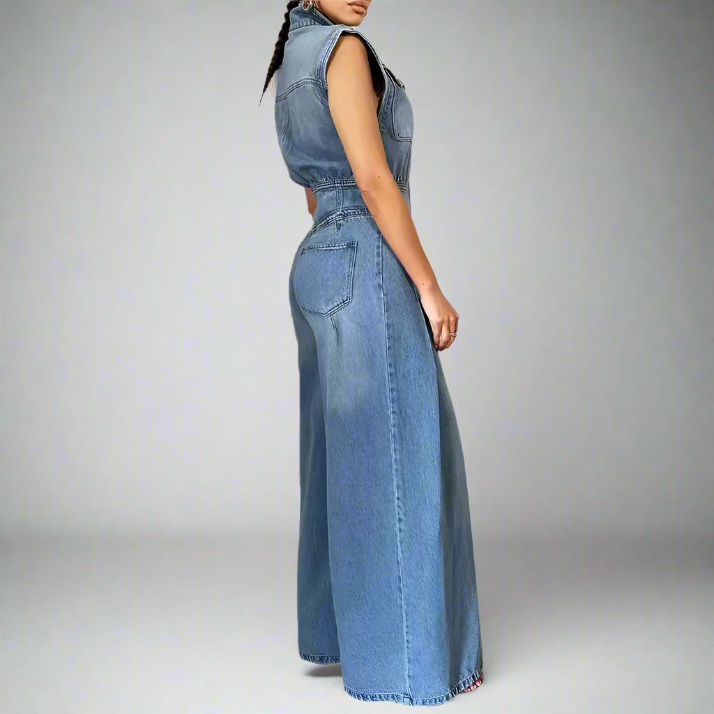 Wide Leg Denim Jumpsuit