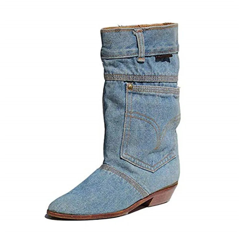 ladies autumn winter cowboy denim boots