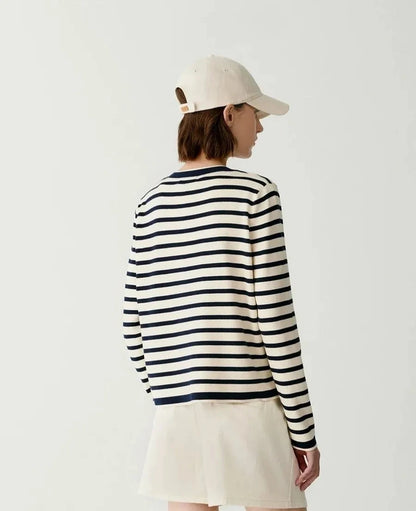 Striped cashmere crew-neck knit cardigan