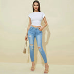 Slit Short Sleeve Round Neck Pullover White T- Shirt