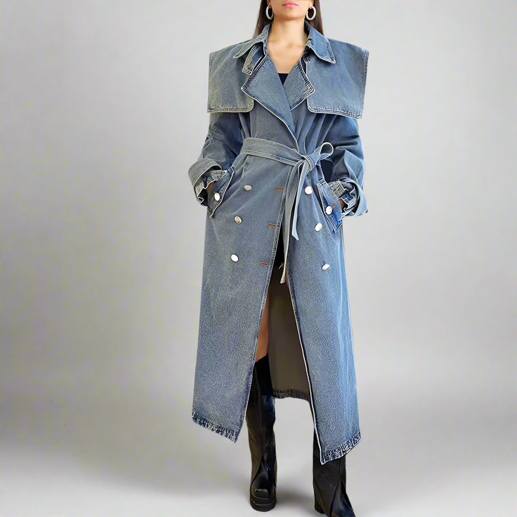 Lapel Mid-length Denim Trench Coat