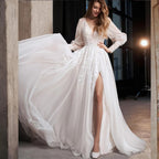 Tulle Slit A-Line Lace  Wedding Gown