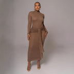 Fashionable Long-Sleeve Pleated Fitted Dress