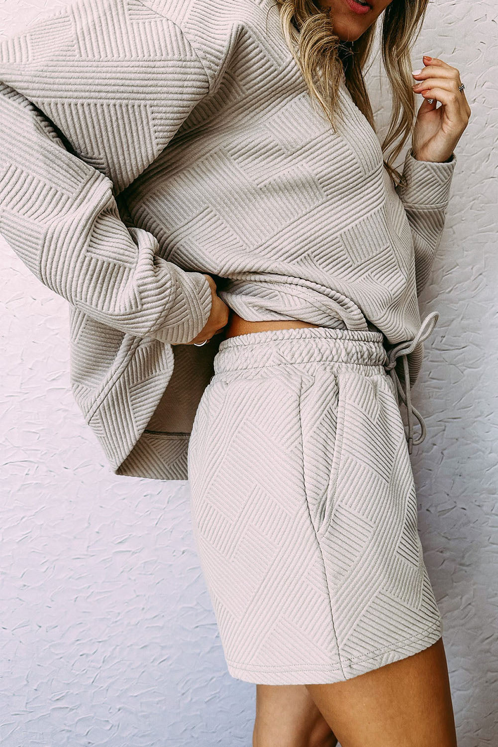 White Long Sleeve Top & Drawstring Shorts Set