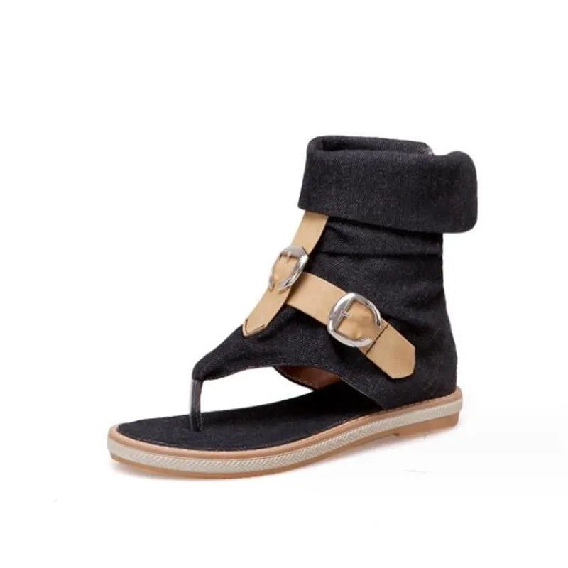 High Top Slippers Women Sandals Fashion Denim Roman Gladiator Sandals Summer Ladies Beach Shoes Female Zippe Flat Sandalias