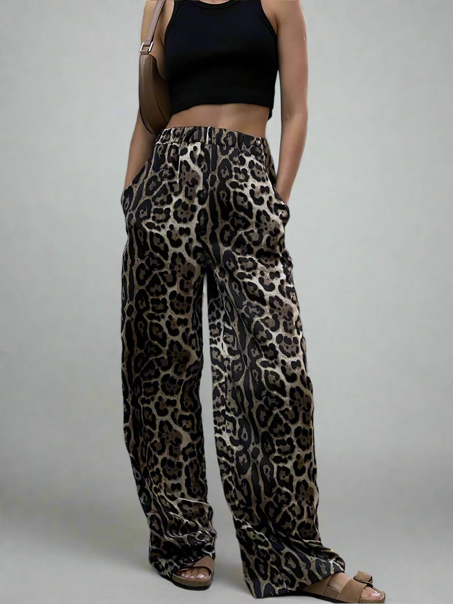 Leopard Printing Wide Legs Pants