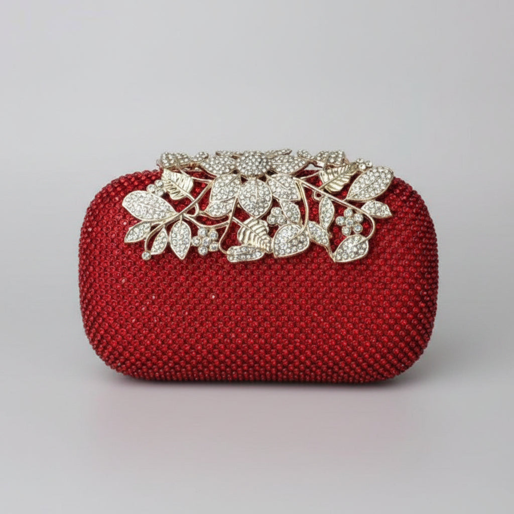 Leaf-shaped Flowers Diamond Dinner Clutch