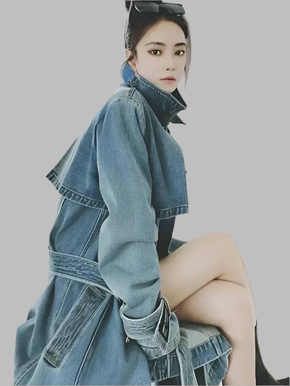 Woman Luxury Autumn Denim Trench Coat