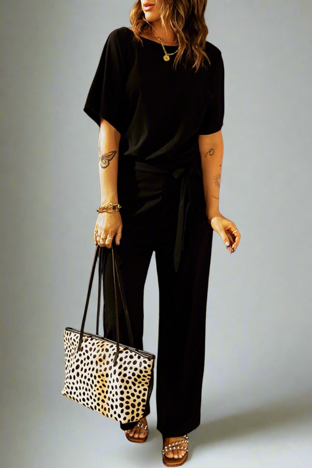 Black Belted Wide Leg Jumpsuit