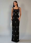 Black Two-piece Beaded Zipper Top & Skirt Set
