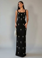 Black Two-piece Beaded Zipper Top & Skirt Set