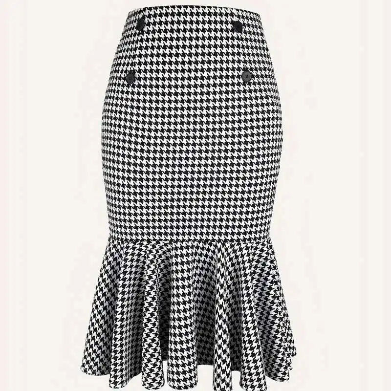 Elegant Commuter Houndstooth Hip Skirt