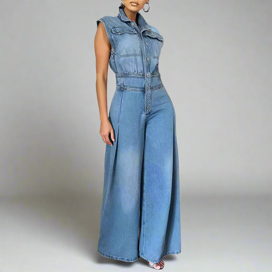 Wide Leg Denim Jumpsuit