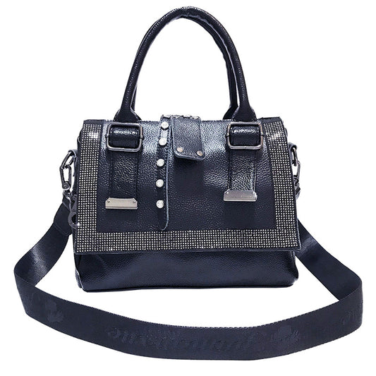 Soft Leather Rhinestone Handbag