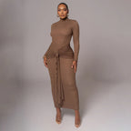 Fashionable Long-Sleeve Pleated Fitted Dress