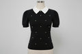 Stylish Pearl like Lapel Bow Top