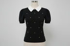 Stylish Pearl like Lapel Bow Top