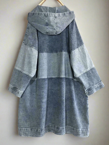 Loose Hooded Denim Trench Coat