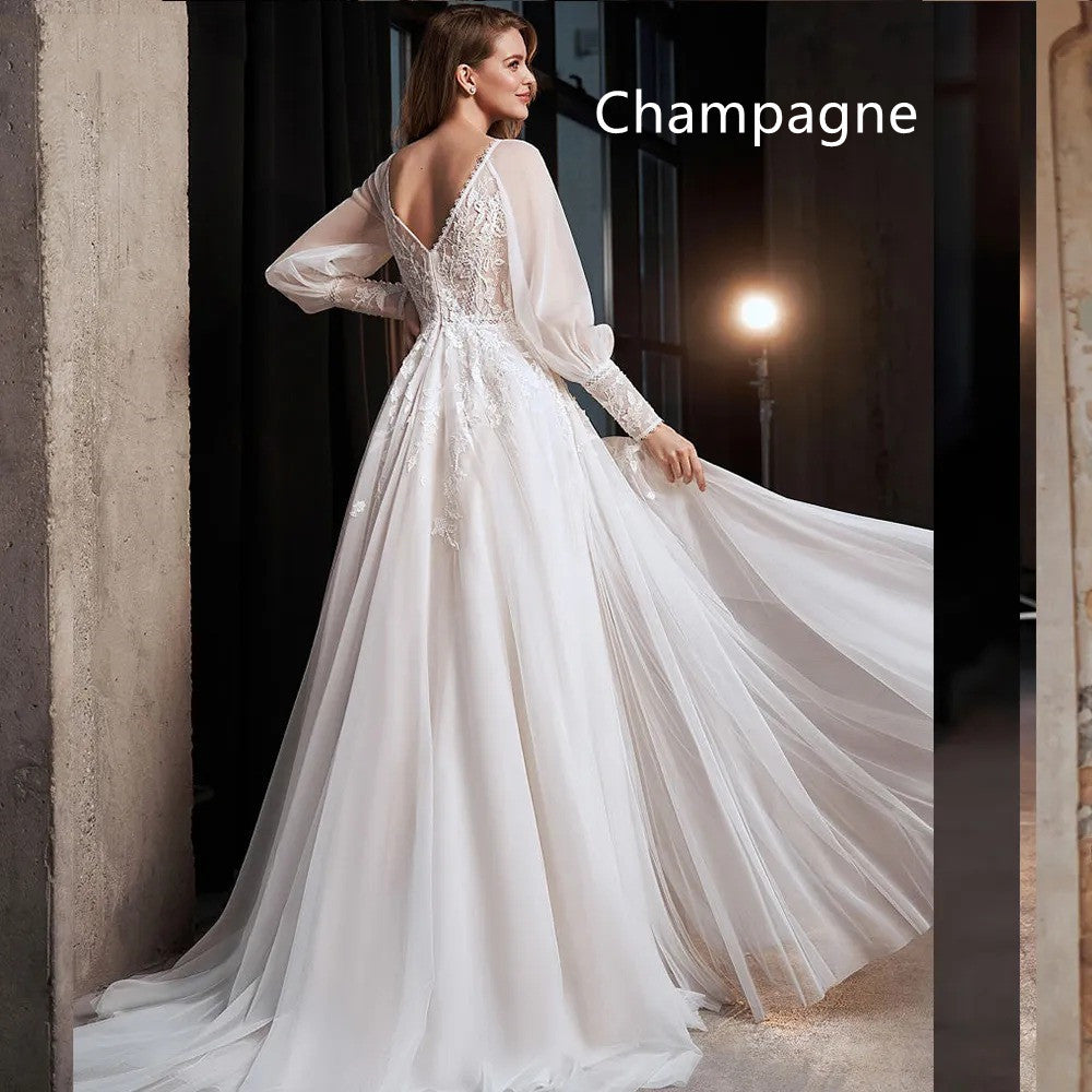 Tulle Slit A-Line Lace  Wedding Gown